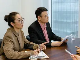 employees at meeting
