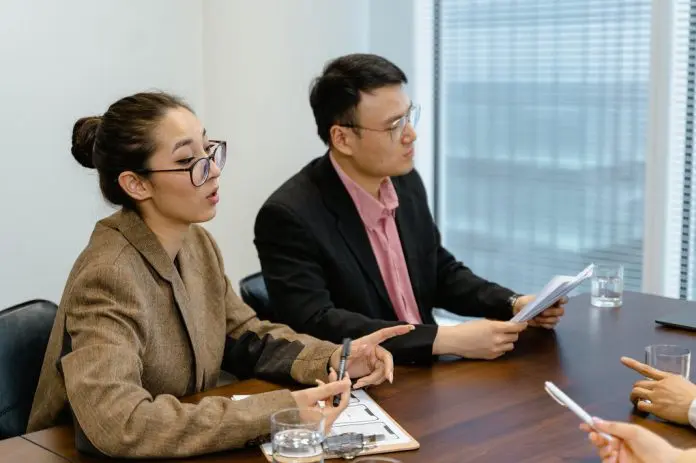 employees at meeting