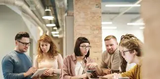 Group of office workers having conversation