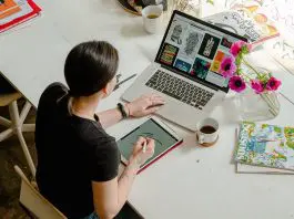 woman at desk working from home