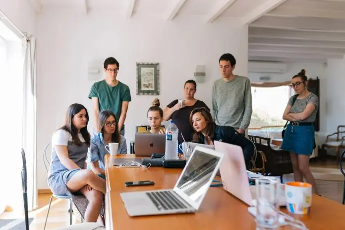 Young office workers having a meeting