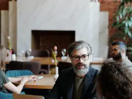 man and lady chatting