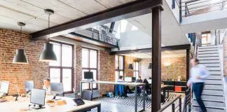 modern looking office with exposed brick walls