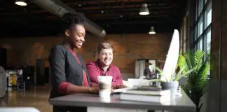colleagues in office having conversation