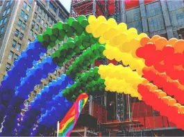 rainbow balloons celebrating pride