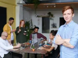 team leader and team in office