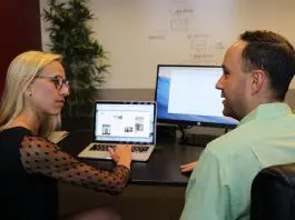 man on a training course with teacher