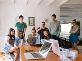 group of office workers in small business