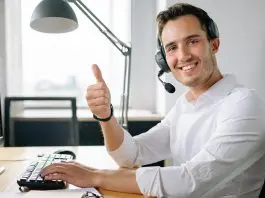 very positive and happy office worker