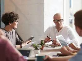 group of colleagues at meeting