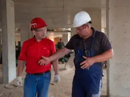 skilled construction workers on site