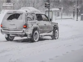 snow storm on road