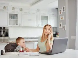 Working from home mother with infant