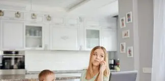 Working from home mother with infant