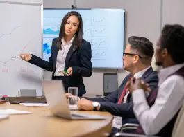 Leader going through change details with team