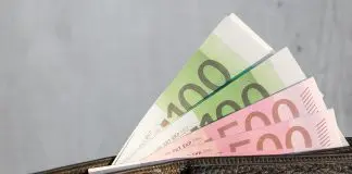 open wallet with euro notes