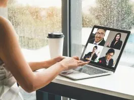 remote worker attending an online meeting