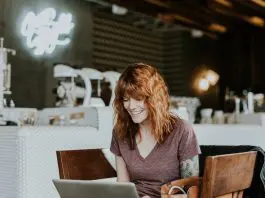 happy woman on video conference call