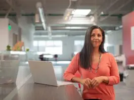 Woman worker at stamding desk