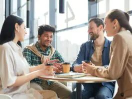 Employees in canteen