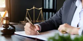 Judge looking at legal documents