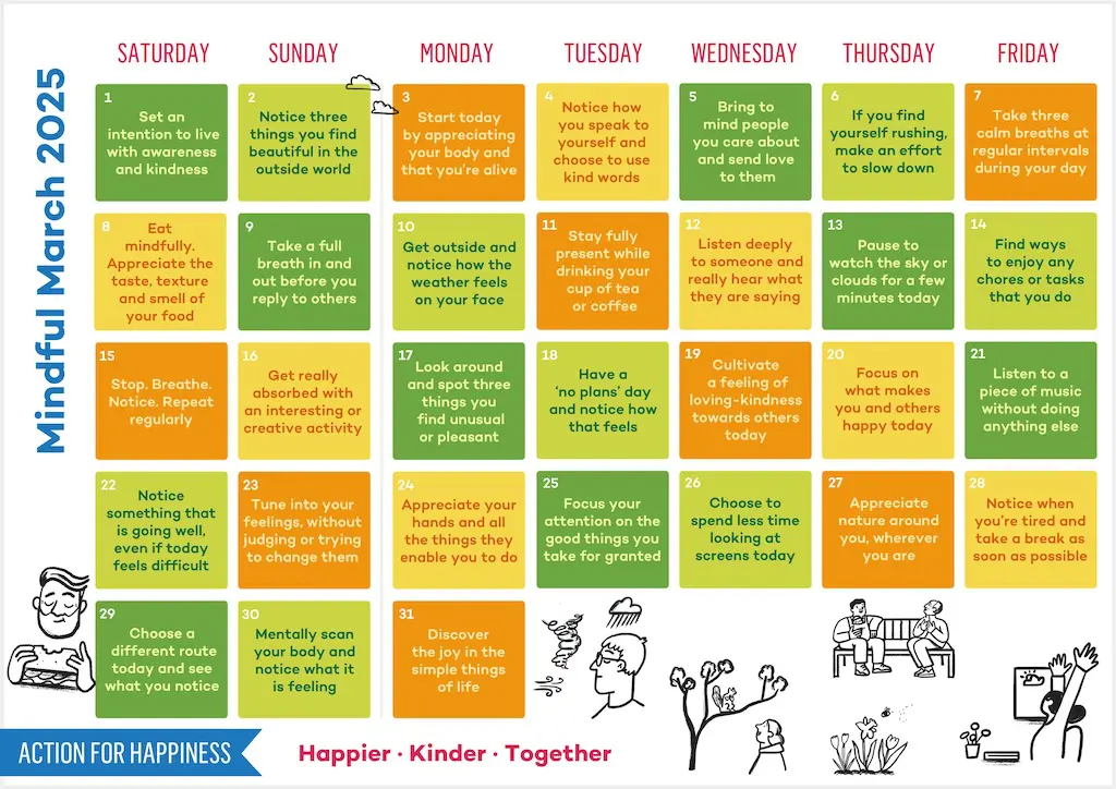 Action for Happiness - Mindful March Calendar