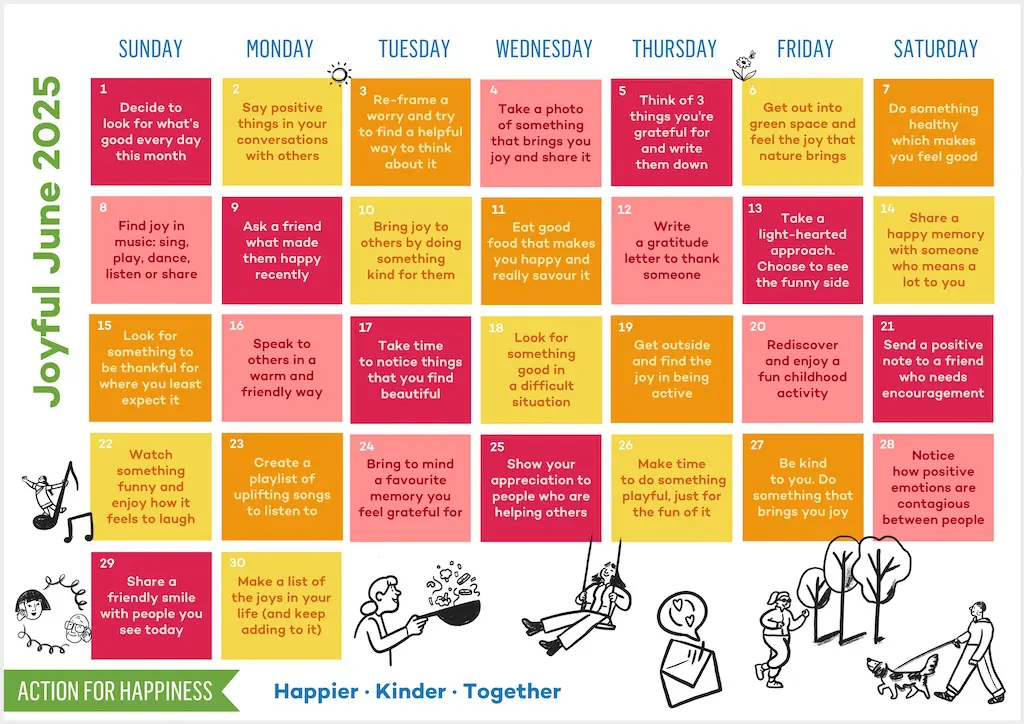 Action for Happiness - Joyful June Calendar