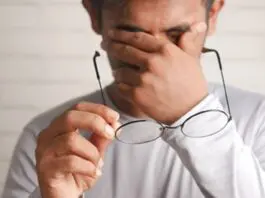 Employee with eyesight strain