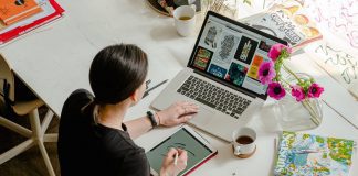 woman at desk working from home