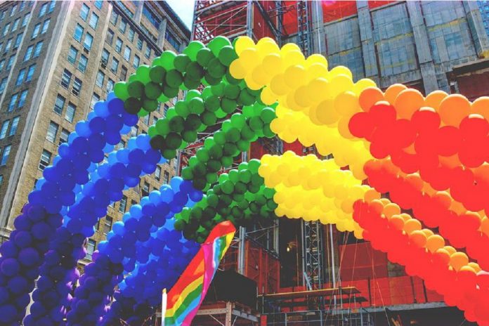rainbow balloons celebrating pride