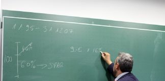 teacher at blackboard