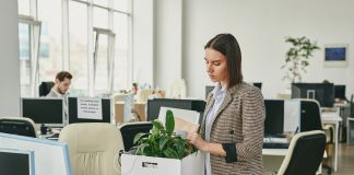 Employee packing on last day in job
